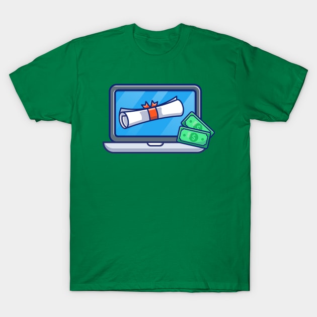 Scholarship, Laptop, Certificate And Money Cartoon T-Shirt by Catalyst Labs